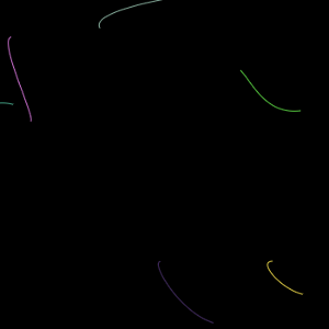 a black image with colorful curving lines randomly positioned