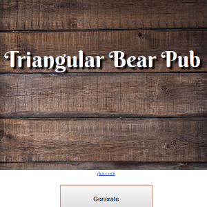 a wooden board with the name of a randomly generated tavern on it: Triangular Bear Pub. A Generate button is displayed below.